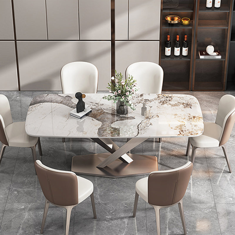 Metal Traditional Luxury Rectangle Dining Table Sintered Stone Table with Pedestal Clearhalo ' dining_table' 'Dining Tables & Seating' 'Dining Tables' 'furn' 'furn_dining_table' 'Furniture' 'furniture_dining_table' 'Kitchen & Dining Furniture' 'kitchen&dining_furn' 'kitchen' 'kitchen_dining_table' 3901237