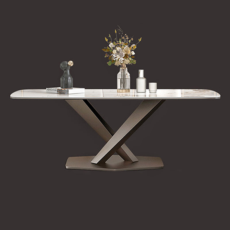Metal Traditional Luxury Rectangle Dining Table Sintered Stone Table with Pedestal Without Chairs Clearhalo ' dining_table' 'Dining Tables & Seating' 'Dining Tables' 'furn' 'furn_dining_table' 'Furniture' 'furniture_dining_table' 'Kitchen & Dining Furniture' 'kitchen&dining_furn' 'kitchen' 'kitchen_dining_table' 3901238