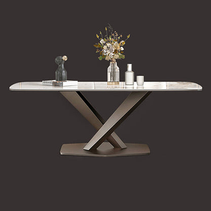 Metal Traditional Luxury Rectangle Dining Table Sintered Stone Table with Pedestal Without Chairs Clearhalo ' dining_table' 'Dining Tables & Seating' 'Dining Tables' 'furn' 'furn_dining_table' 'Furniture' 'furniture_dining_table' 'Kitchen & Dining Furniture' 'kitchen&dining_furn' 'kitchen' 'kitchen_dining_table' 3901238