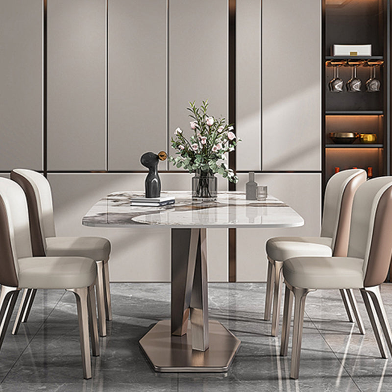 Metal Traditional Luxury Rectangle Dining Table Sintered Stone Table with Pedestal Clearhalo ' dining_table' 'Dining Tables & Seating' 'Dining Tables' 'furn' 'furn_dining_table' 'Furniture' 'furniture_dining_table' 'Kitchen & Dining Furniture' 'kitchen&dining_furn' 'kitchen' 'kitchen_dining_table' 3901239