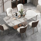Metal Traditional Luxury Rectangle Dining Table Sintered Stone Table with Pedestal Clearhalo ' dining_table' 'Dining Tables & Seating' 'Dining Tables' 'furn' 'furn_dining_table' 'Furniture' 'furniture_dining_table' 'Kitchen & Dining Furniture' 'kitchen&dining_furn' 'kitchen' 'kitchen_dining_table' 3901240