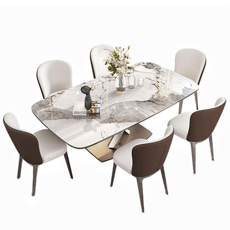 Metal Traditional Luxury Rectangle Dining Table Sintered Stone Table with Pedestal Clearhalo ' dining_table' 'Dining Tables & Seating' 'Dining Tables' 'furn' 'furn_dining_table' 'Furniture' 'furniture_dining_table' 'Kitchen & Dining Furniture' 'kitchen&dining_furn' 'kitchen' 'kitchen_dining_table' 3901241