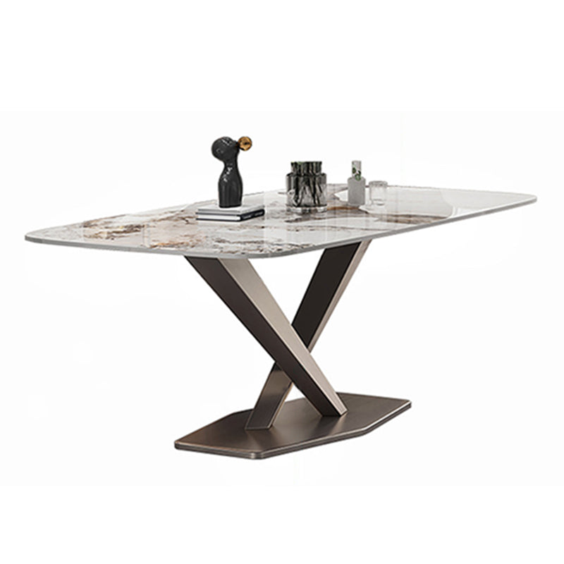 Metal Traditional Luxury Rectangle Dining Table Sintered Stone Table with Pedestal Clearhalo ' dining_table' 'Dining Tables & Seating' 'Dining Tables' 'furn' 'furn_dining_table' 'Furniture' 'furniture_dining_table' 'Kitchen & Dining Furniture' 'kitchen&dining_furn' 'kitchen' 'kitchen_dining_table' 3901242
