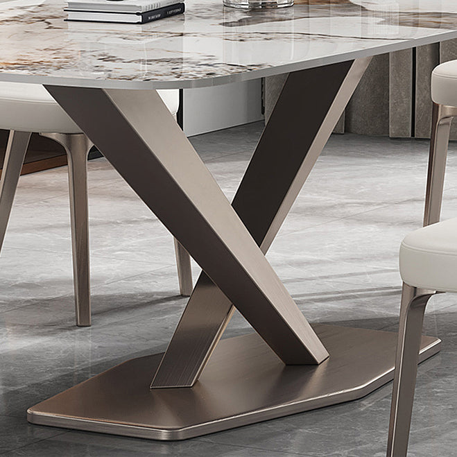 Metal Traditional Luxury Rectangle Dining Table Sintered Stone Table with Pedestal Clearhalo ' dining_table' 'Dining Tables & Seating' 'Dining Tables' 'furn' 'furn_dining_table' 'Furniture' 'furniture_dining_table' 'Kitchen & Dining Furniture' 'kitchen&dining_furn' 'kitchen' 'kitchen_dining_table' 3901245