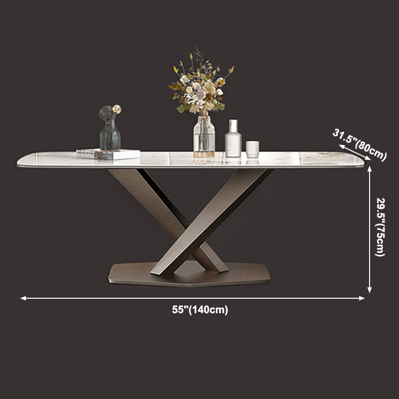 Metal Traditional Luxury Rectangle Dining Table Sintered Stone Table with Pedestal Clearhalo ' dining_table' 'Dining Tables & Seating' 'Dining Tables' 'furn' 'furn_dining_table' 'Furniture' 'furniture_dining_table' 'Kitchen & Dining Furniture' 'kitchen&dining_furn' 'kitchen' 'kitchen_dining_table' 3901247