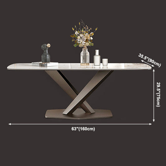 Metal Traditional Luxury Rectangle Dining Table Sintered Stone Table with Pedestal