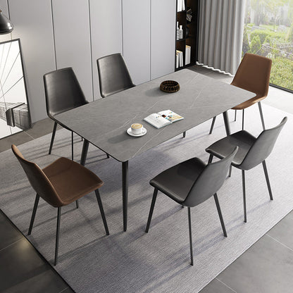 Industrial Style Sintered Stone Dining Carbon Steel Base Rectangle Table for Home Gray Without Chairs Clearhalo ' dining_table' 'Dining Tables & Seating' 'Dining Tables' 'furn' 'furn_dining_table' 'Furniture' 'furniture_dining_table' 'Kitchen & Dining Furniture' 'kitchen&dining_furn' 'kitchen' 'kitchen_dining_table' 3901265