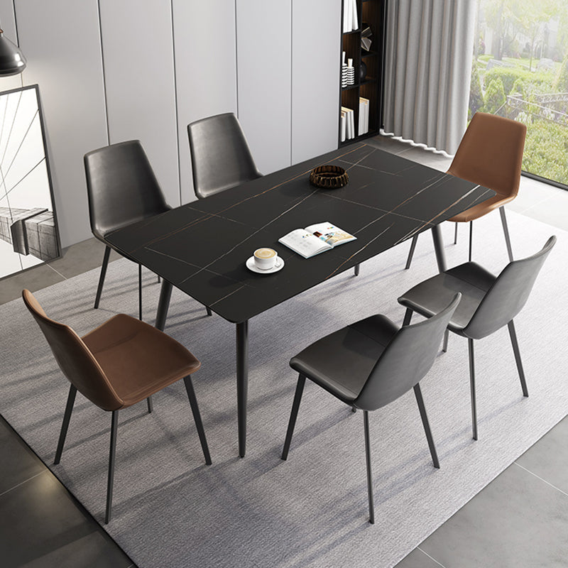 Industrial Style Sintered Stone Dining Carbon Steel Base Rectangle Table for Home Black Without Chairs Clearhalo ' dining_table' 'Dining Tables & Seating' 'Dining Tables' 'furn' 'furn_dining_table' 'Furniture' 'furniture_dining_table' 'Kitchen & Dining Furniture' 'kitchen&dining_furn' 'kitchen' 'kitchen_dining_table' 3901266