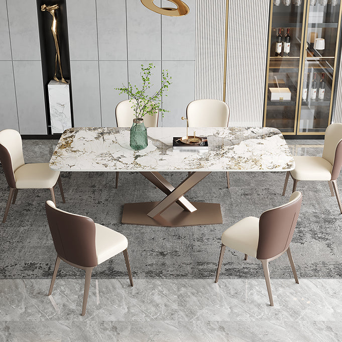 Glam Kitchen Sintered Stone Dining Table Gray Rectangle Shape Dining Table with Pedestal Base Clearhalo ' dining_table' 'Dining Tables & Seating' 'Dining Tables' 'furn' 'furn_dining_table' 'Furniture' 'furniture_dining_table' 'Kitchen & Dining Furniture' 'kitchen&dining_furn' 'kitchen' 'kitchen_dining_table' 3901324