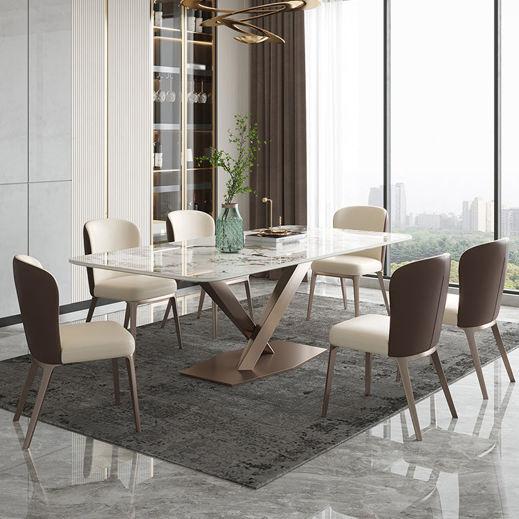 Glam Kitchen Sintered Stone Dining Table Gray Rectangle Shape Dining Table with Pedestal Base Clearhalo ' dining_table' 'Dining Tables & Seating' 'Dining Tables' 'furn' 'furn_dining_table' 'Furniture' 'furniture_dining_table' 'Kitchen & Dining Furniture' 'kitchen&dining_furn' 'kitchen' 'kitchen_dining_table' 3901325