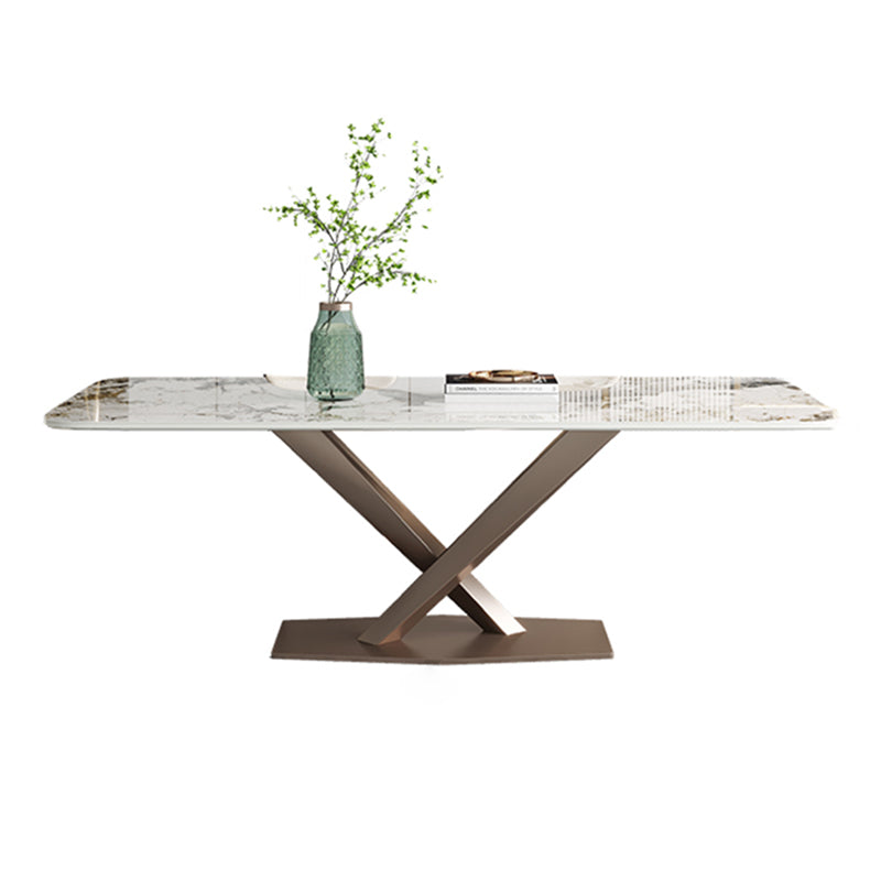 Glam Kitchen Sintered Stone Dining Table Gray Rectangle Shape Dining Table with Pedestal Base Without Chairs Clearhalo ' dining_table' 'Dining Tables & Seating' 'Dining Tables' 'furn' 'furn_dining_table' 'Furniture' 'furniture_dining_table' 'Kitchen & Dining Furniture' 'kitchen&dining_furn' 'kitchen' 'kitchen_dining_table' 3901328