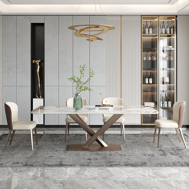 Glam Kitchen Sintered Stone Dining Table Gray Rectangle Shape Dining Table with Pedestal Base Clearhalo ' dining_table' 'Dining Tables & Seating' 'Dining Tables' 'furn' 'furn_dining_table' 'Furniture' 'furniture_dining_table' 'Kitchen & Dining Furniture' 'kitchen&dining_furn' 'kitchen' 'kitchen_dining_table' 3901330