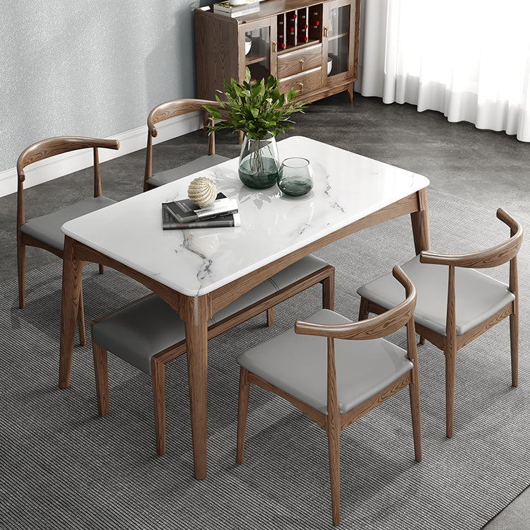 Simplicity Style Sintered Stone Dining Table Ash Wood Base Rectangle Table for Home Clearhalo ' dining_table' 'Dining Tables & Seating' 'Dining Tables' 'furn' 'furn_dining_table' 'Furniture' 'furniture_dining_table' 'Kitchen & Dining Furniture' 'kitchen&dining_furn' 'kitchen' 'kitchen_dining_table' 3901357