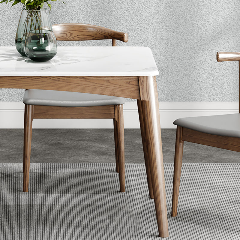 Simplicity Style Sintered Stone Dining Table Ash Wood Base Rectangle Table for Home Clearhalo ' dining_table' 'Dining Tables & Seating' 'Dining Tables' 'furn' 'furn_dining_table' 'Furniture' 'furniture_dining_table' 'Kitchen & Dining Furniture' 'kitchen&dining_furn' 'kitchen' 'kitchen_dining_table' 3901359