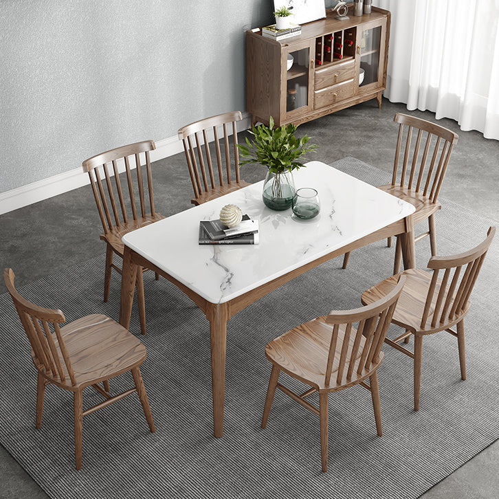 Simplicity Style Sintered Stone Dining Table Ash Wood Base Rectangle Table for Home Clearhalo ' dining_table' 'Dining Tables & Seating' 'Dining Tables' 'furn' 'furn_dining_table' 'Furniture' 'furniture_dining_table' 'Kitchen & Dining Furniture' 'kitchen&dining_furn' 'kitchen' 'kitchen_dining_table' 3901365