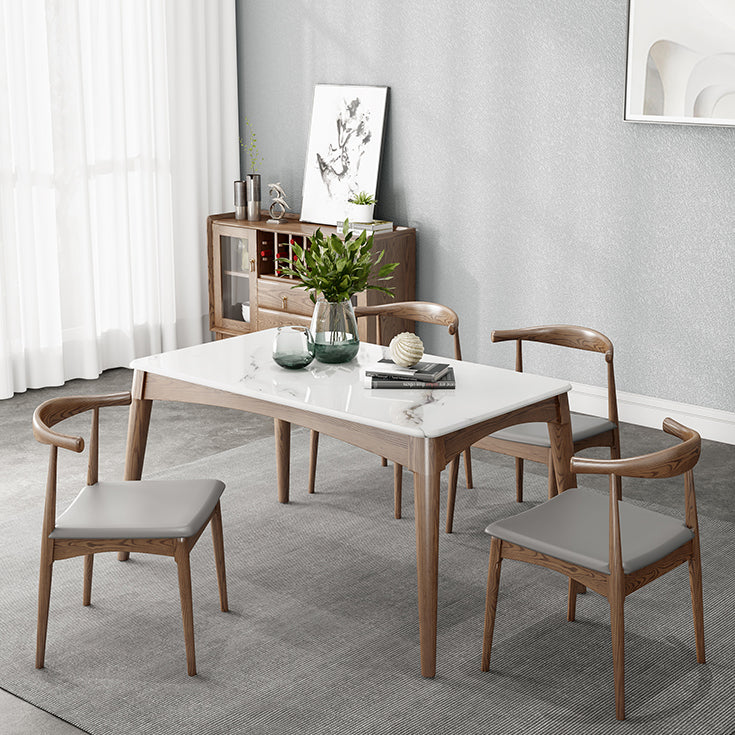 Simplicity Style Sintered Stone Dining Table Ash Wood Base Rectangle Table for Home Clearhalo ' dining_table' 'Dining Tables & Seating' 'Dining Tables' 'furn' 'furn_dining_table' 'Furniture' 'furniture_dining_table' 'Kitchen & Dining Furniture' 'kitchen&dining_furn' 'kitchen' 'kitchen_dining_table' 3901366