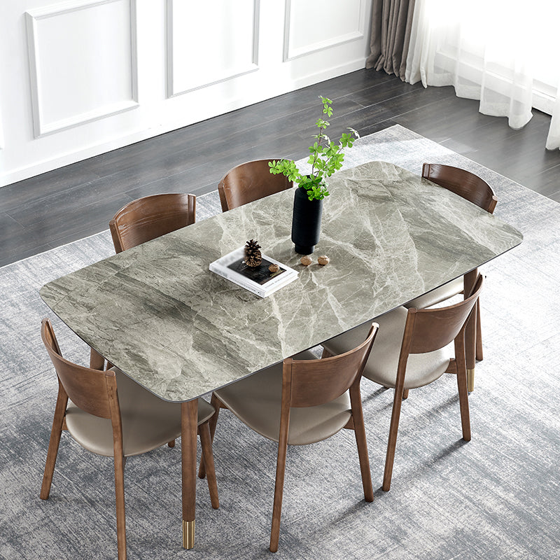 Glam Sintered Stone Standard Dining Table Gray Rectangle Shape Dining Table for Kitchen Clearhalo ' dining_table' 'Dining Tables & Seating' 'Dining Tables' 'furn' 'furn_dining_table' 'Furniture' 'furniture_dining_table' 'Kitchen & Dining Furniture' 'kitchen&dining_furn' 'kitchen' 'kitchen_dining_table' 3901374