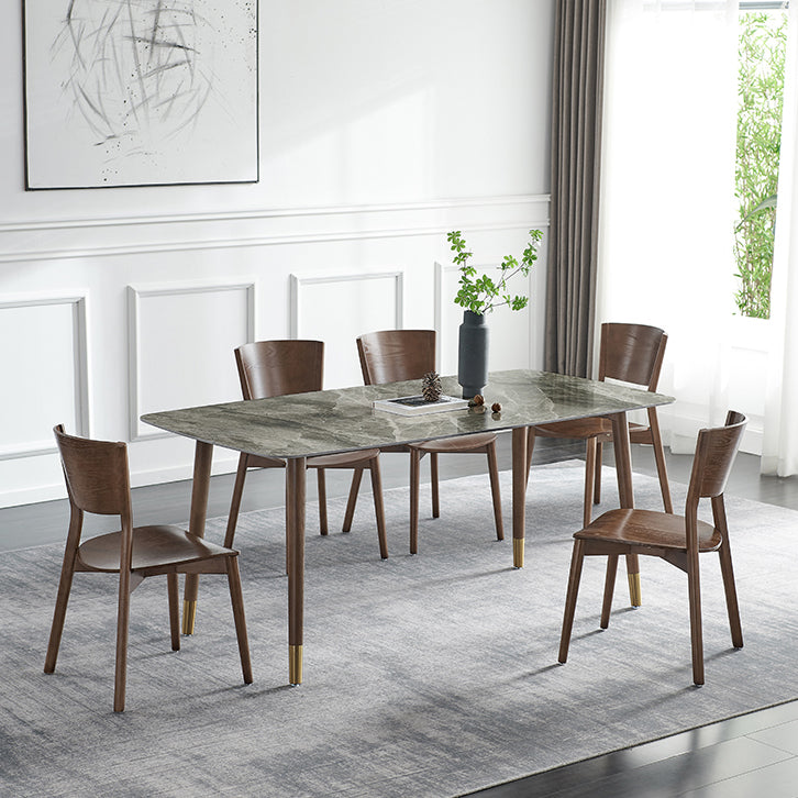 Glam Sintered Stone Standard Dining Table Gray Rectangle Shape Dining Table for Kitchen Clearhalo ' dining_table' 'Dining Tables & Seating' 'Dining Tables' 'furn' 'furn_dining_table' 'Furniture' 'furniture_dining_table' 'Kitchen & Dining Furniture' 'kitchen&dining_furn' 'kitchen' 'kitchen_dining_table' 3901382