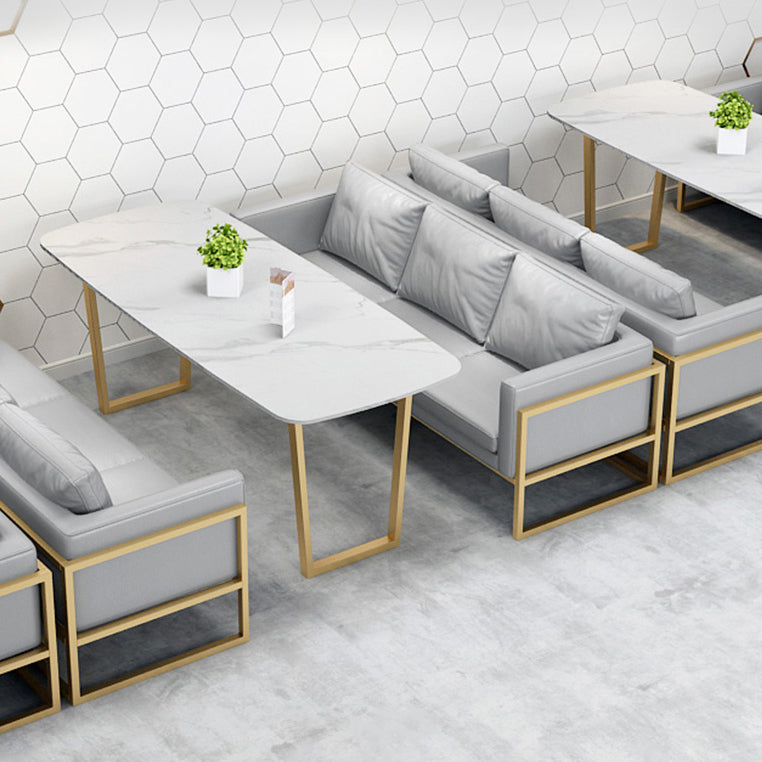 Traditional Luxury Dining Table Sintered Stone Table with Metal Double Pedestal Clearhalo ' dining_table' 'Dining Tables & Seating' 'Dining Tables' 'furn' 'furn_dining_table' 'Furniture' 'furniture_dining_table' 'Kitchen & Dining Furniture' 'kitchen&dining_furn' 'kitchen' 'kitchen_dining_table' 3901388