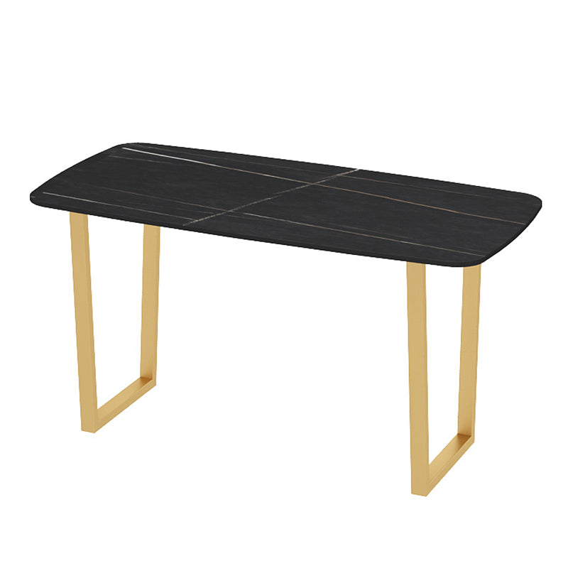 Traditional Luxury Dining Table Sintered Stone Table with Metal Double Pedestal Black 47.2"L x 23.6"W x 29.5"H Without Chairs Clearhalo ' dining_table' 'Dining Tables & Seating' 'Dining Tables' 'furn' 'furn_dining_table' 'Furniture' 'furniture_dining_table' 'Kitchen & Dining Furniture' 'kitchen&dining_furn' 'kitchen' 'kitchen_dining_table' 3901392