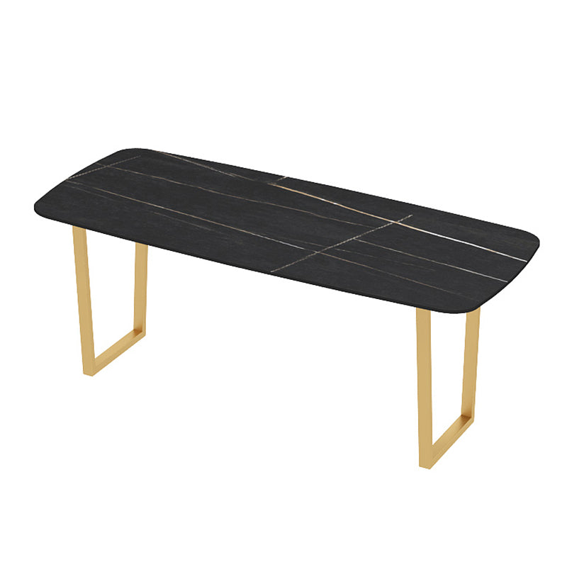 Traditional Luxury Dining Table Sintered Stone Table with Metal Double Pedestal Black 63"L x 27.6"W x 29.5"H Without Chairs Clearhalo ' dining_table' 'Dining Tables & Seating' 'Dining Tables' 'furn' 'furn_dining_table' 'Furniture' 'furniture_dining_table' 'Kitchen & Dining Furniture' 'kitchen&dining_furn' 'kitchen' 'kitchen_dining_table' 3901397