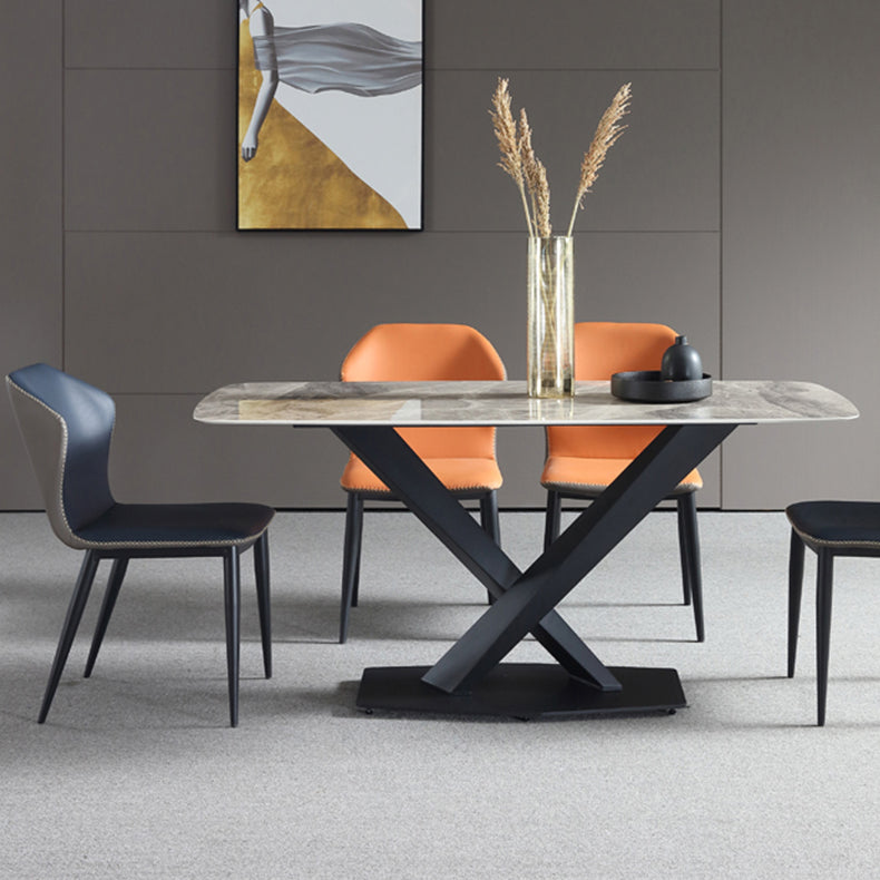 Minimalist Kitchen Gray Dining Table Sintered Stone Rectangle Dining Table with Pedestal Base Clearhalo ' dining_table' 'Dining Tables & Seating' 'Dining Tables' 'furn' 'furn_dining_table' 'Furniture' 'furniture_dining_table' 'Kitchen & Dining Furniture' 'kitchen&dining_furn' 'kitchen' 'kitchen_dining_table' 3901439
