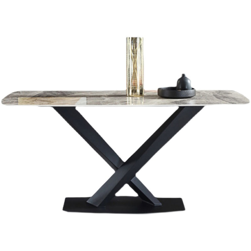 Minimalist Kitchen Gray Dining Table Sintered Stone Rectangle Dining Table with Pedestal Base Clearhalo ' dining_table' 'Dining Tables & Seating' 'Dining Tables' 'furn' 'furn_dining_table' 'Furniture' 'furniture_dining_table' 'Kitchen & Dining Furniture' 'kitchen&dining_furn' 'kitchen' 'kitchen_dining_table' 3901442