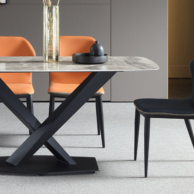 Minimalist Kitchen Gray Dining Table Sintered Stone Rectangle Dining Table with Pedestal Base Clearhalo ' dining_table' 'Dining Tables & Seating' 'Dining Tables' 'furn' 'furn_dining_table' 'Furniture' 'furniture_dining_table' 'Kitchen & Dining Furniture' 'kitchen&dining_furn' 'kitchen' 'kitchen_dining_table' 3901445