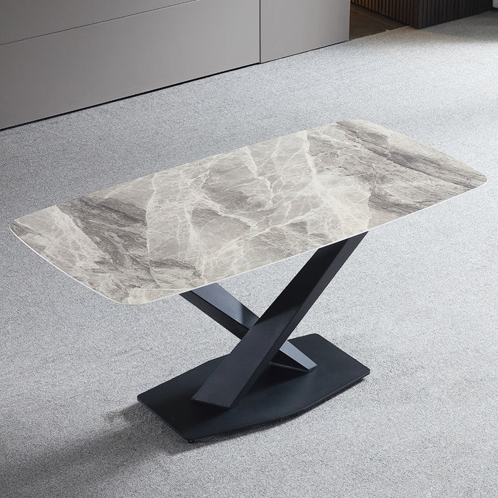 Minimalist Kitchen Gray Dining Table Sintered Stone Rectangle Dining Table with Pedestal Base Without Chairs Clearhalo ' dining_table' 'Dining Tables & Seating' 'Dining Tables' 'furn' 'furn_dining_table' 'Furniture' 'furniture_dining_table' 'Kitchen & Dining Furniture' 'kitchen&dining_furn' 'kitchen' 'kitchen_dining_table' 3901447