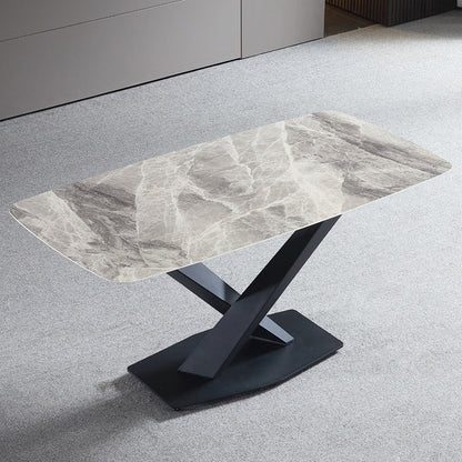 Minimalist Kitchen Gray Dining Table Sintered Stone Rectangle Dining Table with Pedestal Base Without Chairs Clearhalo ' dining_table' 'Dining Tables & Seating' 'Dining Tables' 'furn' 'furn_dining_table' 'Furniture' 'furniture_dining_table' 'Kitchen & Dining Furniture' 'kitchen&dining_furn' 'kitchen' 'kitchen_dining_table' 3901447