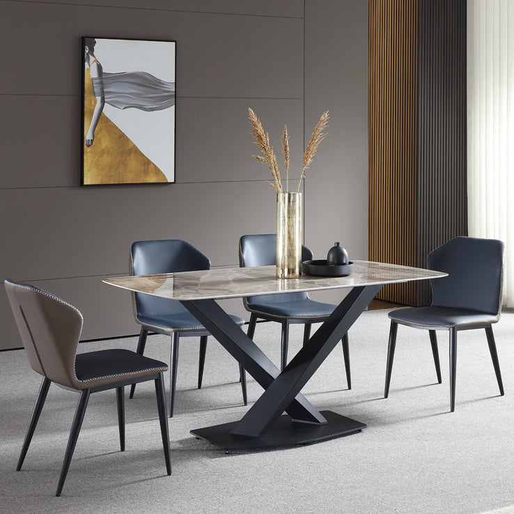 Minimalist Kitchen Gray Dining Table Sintered Stone Rectangle Dining Table with Pedestal Base Clearhalo ' dining_table' 'Dining Tables & Seating' 'Dining Tables' 'furn' 'furn_dining_table' 'Furniture' 'furniture_dining_table' 'Kitchen & Dining Furniture' 'kitchen&dining_furn' 'kitchen' 'kitchen_dining_table' 3901449