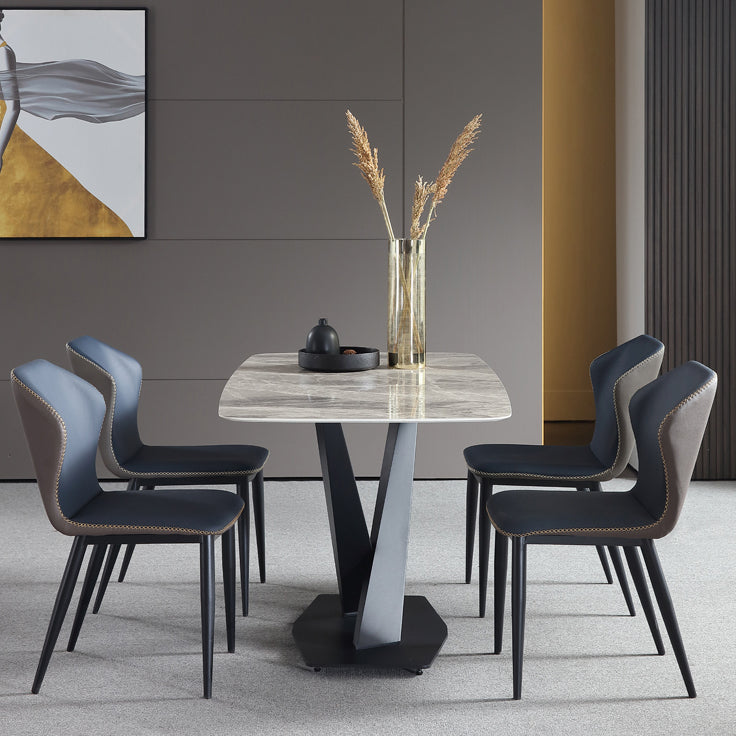 Minimalist Kitchen Gray Dining Table Sintered Stone Rectangle Dining Table with Pedestal Base Clearhalo ' dining_table' 'Dining Tables & Seating' 'Dining Tables' 'furn' 'furn_dining_table' 'Furniture' 'furniture_dining_table' 'Kitchen & Dining Furniture' 'kitchen&dining_furn' 'kitchen' 'kitchen_dining_table' 3901450