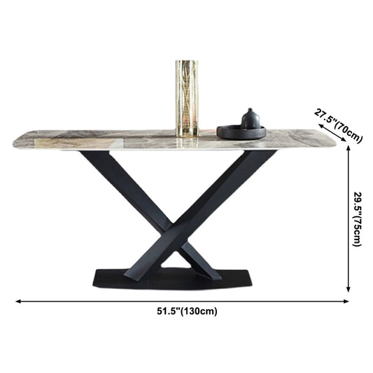 Minimalist Kitchen Gray Dining Table Sintered Stone Rectangle Dining Table with Pedestal Base
