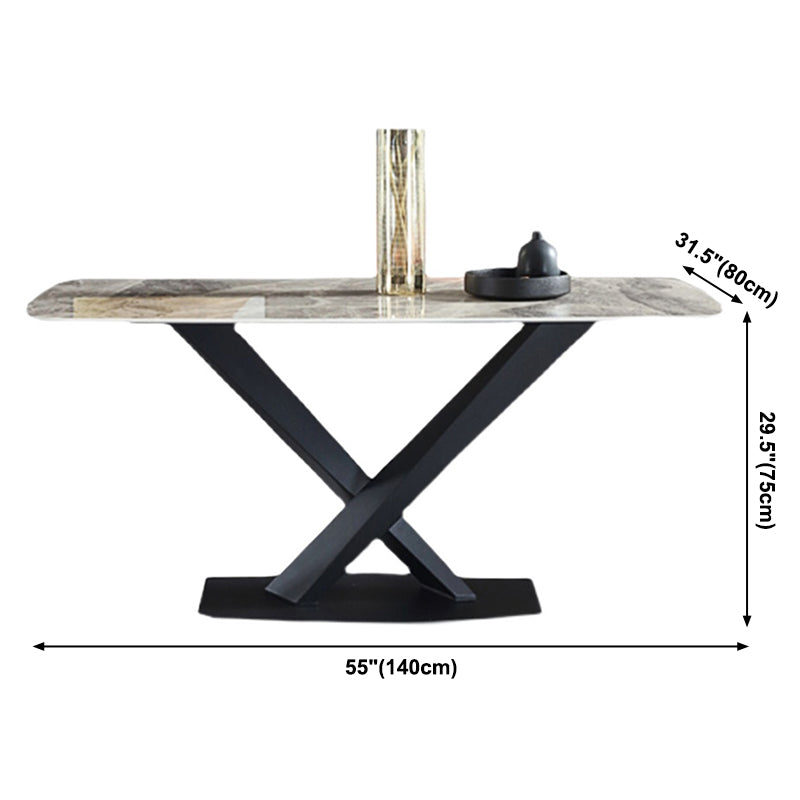 Minimalist Kitchen Gray Dining Table Sintered Stone Rectangle Dining Table with Pedestal Base Clearhalo ' dining_table' 'Dining Tables & Seating' 'Dining Tables' 'furn' 'furn_dining_table' 'Furniture' 'furniture_dining_table' 'Kitchen & Dining Furniture' 'kitchen&dining_furn' 'kitchen' 'kitchen_dining_table' 3901453