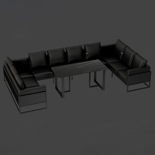 Industrial Rectangle Dining Table Sintered Stone Table with Double Pedestal for Dining Room