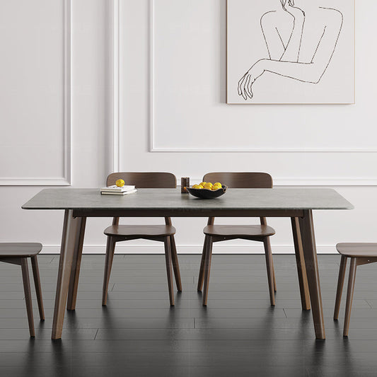 Solid Wood Contemporary Rectangular Dining Table Sintered Stone Top Table with 4 Legs