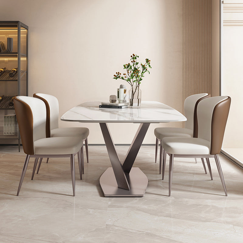 Glam Sintered Stone Kitchen Dining Table White Kitchen Dining Table with Pedestal Base Clearhalo ' dining_table' 'Dining Tables & Seating' 'Dining Tables' 'furn' 'furn_dining_table' 'Furniture' 'furniture_dining_table' 'Kitchen & Dining Furniture' 'kitchen&dining_furn' 'kitchen' 'kitchen_dining_table' 3901531