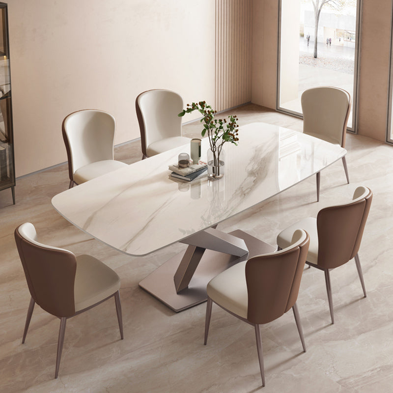 Glam Sintered Stone Kitchen Dining Table White Kitchen Dining Table with Pedestal Base Clearhalo ' dining_table' 'Dining Tables & Seating' 'Dining Tables' 'furn' 'furn_dining_table' 'Furniture' 'furniture_dining_table' 'Kitchen & Dining Furniture' 'kitchen&dining_furn' 'kitchen' 'kitchen_dining_table' 3901532