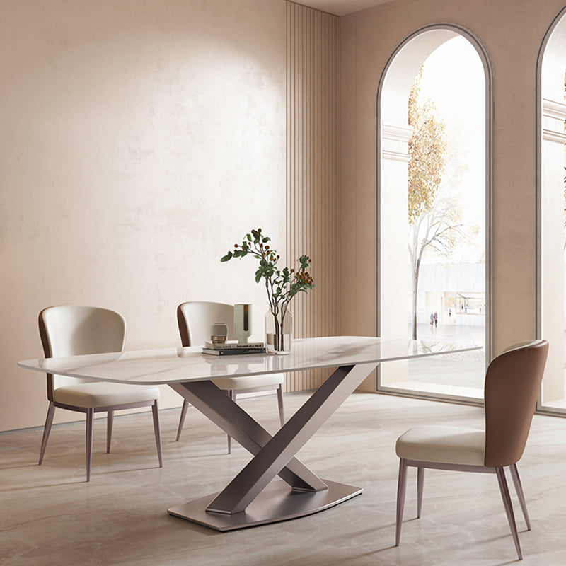Glam Sintered Stone Kitchen Dining Table White Kitchen Dining Table with Pedestal Base Clearhalo ' dining_table' 'Dining Tables & Seating' 'Dining Tables' 'furn' 'furn_dining_table' 'Furniture' 'furniture_dining_table' 'Kitchen & Dining Furniture' 'kitchen&dining_furn' 'kitchen' 'kitchen_dining_table' 3901538