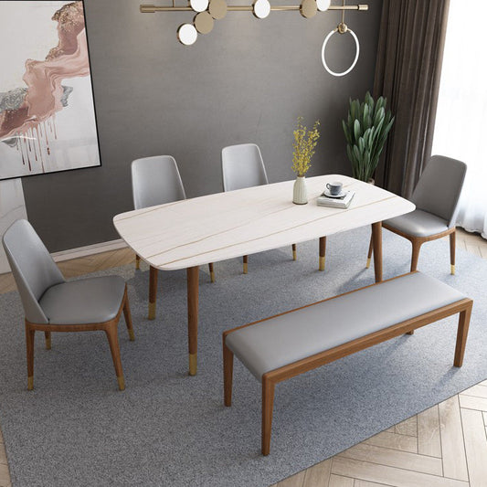 Simple White Rectangle Shape Dining Table Sintered Stone Standard Dining Table for Kitchen