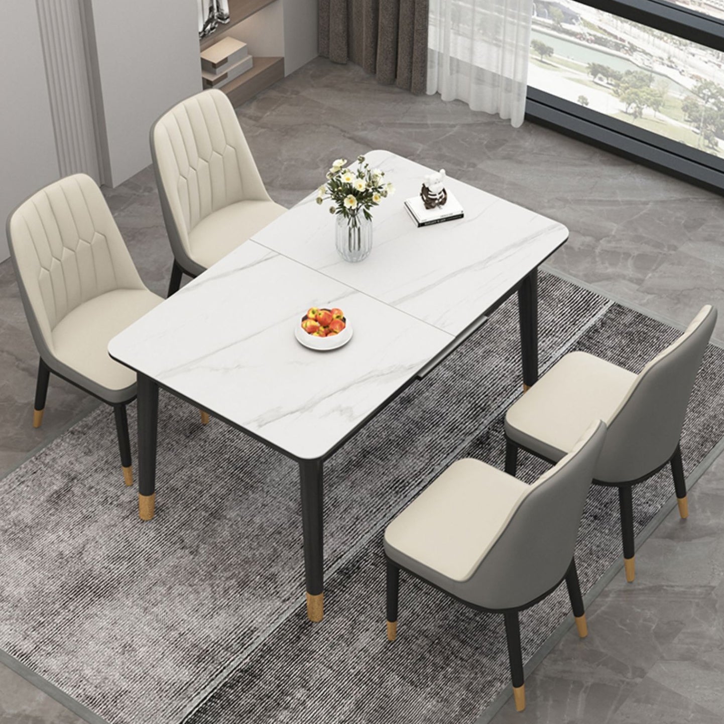 Extendable Sintered Stone Dining Table in White Modern Table with 4 Legs for Restaurant Clearhalo ' dining_table' 'Dining Tables & Seating' 'Dining Tables' 'furn' 'furn_dining_table' 'Furniture' 'furniture_dining_table' 'Kitchen & Dining Furniture' 'kitchen&dining_furn' 'kitchen' 'kitchen_dining_table' 3901629