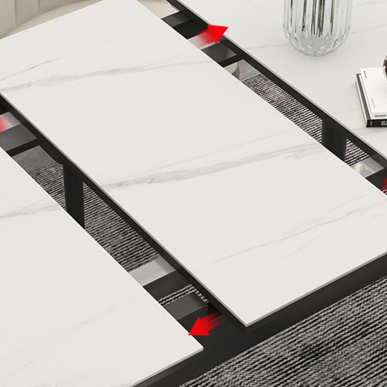 Extendable Sintered Stone Dining Table in White Modern Table with 4 Legs for Restaurant Clearhalo ' dining_table' 'Dining Tables & Seating' 'Dining Tables' 'furn' 'furn_dining_table' 'Furniture' 'furniture_dining_table' 'Kitchen & Dining Furniture' 'kitchen&dining_furn' 'kitchen' 'kitchen_dining_table' 3901633