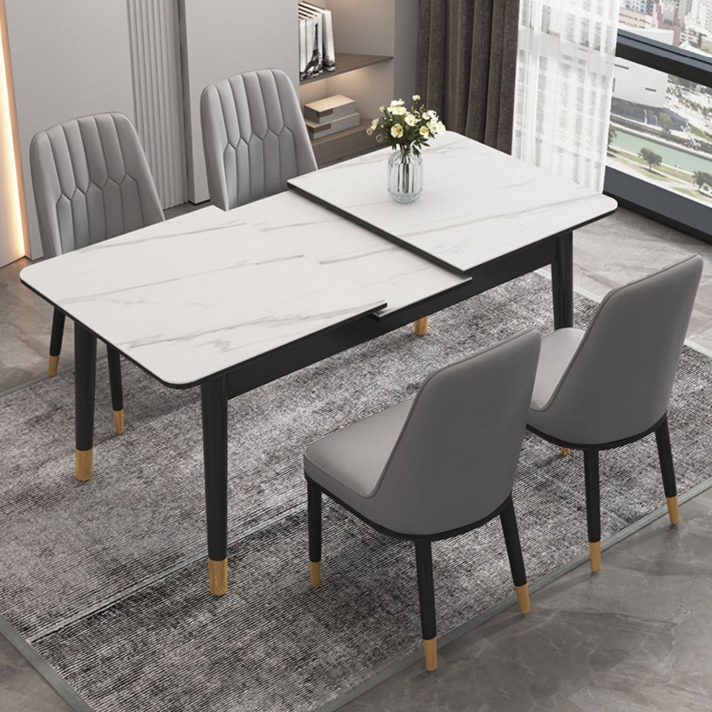 Extendable Sintered Stone Dining Table in White Modern Table with 4 Legs for Restaurant Clearhalo ' dining_table' 'Dining Tables & Seating' 'Dining Tables' 'furn' 'furn_dining_table' 'Furniture' 'furniture_dining_table' 'Kitchen & Dining Furniture' 'kitchen&dining_furn' 'kitchen' 'kitchen_dining_table' 3901636
