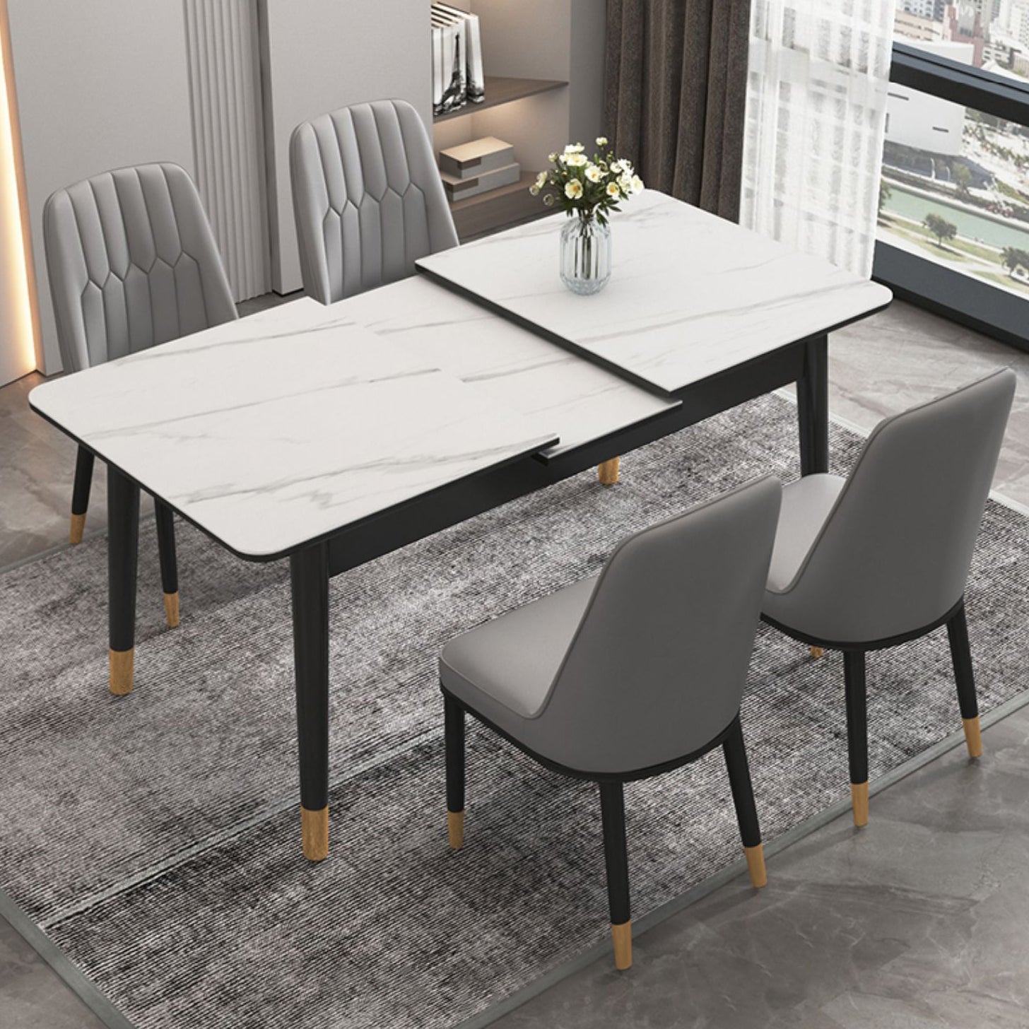 Extendable Sintered Stone Dining Table in White Modern Table with 4 Legs for Restaurant Clearhalo ' dining_table' 'Dining Tables & Seating' 'Dining Tables' 'furn' 'furn_dining_table' 'Furniture' 'furniture_dining_table' 'Kitchen & Dining Furniture' 'kitchen&dining_furn' 'kitchen' 'kitchen_dining_table' 3901636