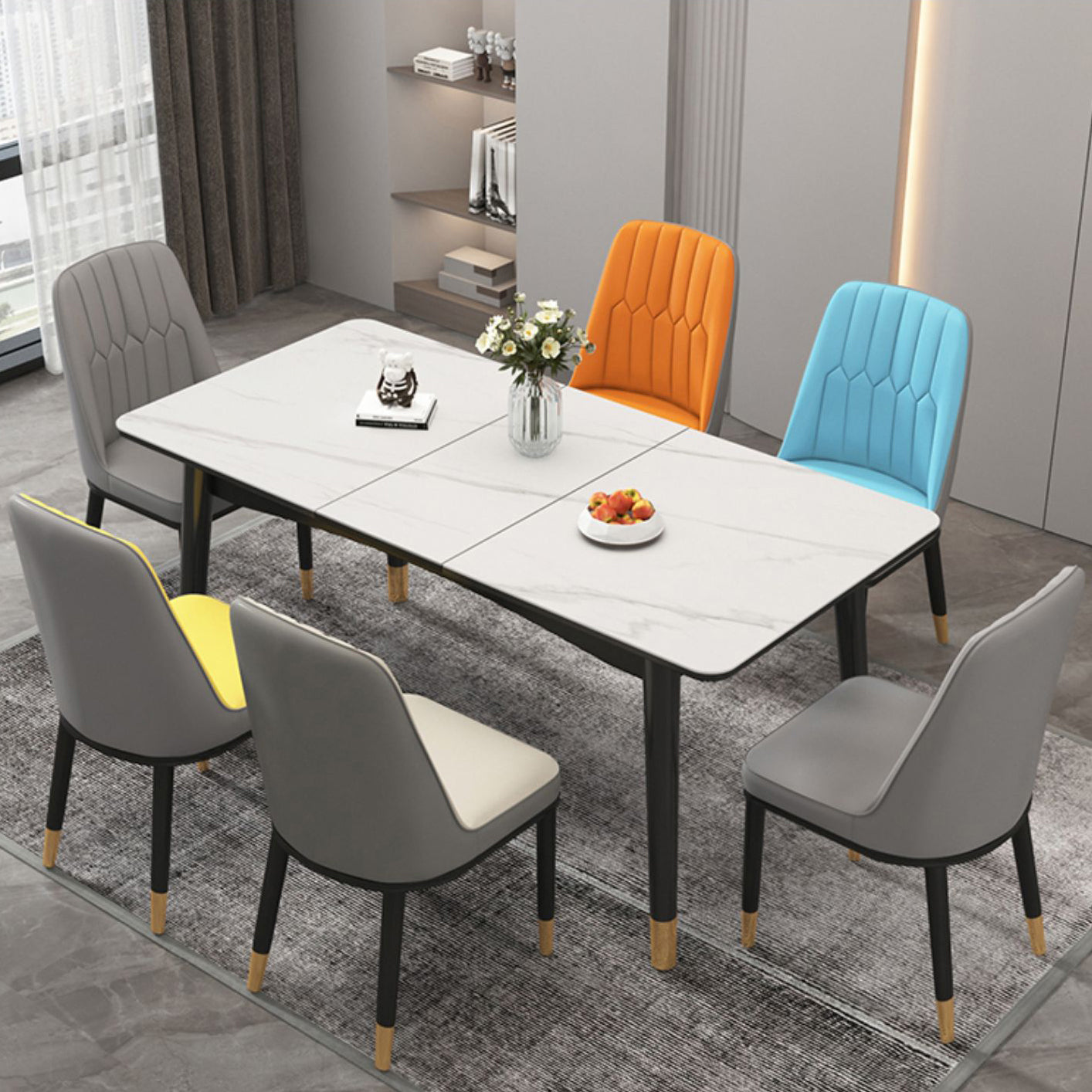 Extendable Sintered Stone Dining Table in White Modern Table with 4 Legs for Restaurant Clearhalo ' dining_table' 'Dining Tables & Seating' 'Dining Tables' 'furn' 'furn_dining_table' 'Furniture' 'furniture_dining_table' 'Kitchen & Dining Furniture' 'kitchen&dining_furn' 'kitchen' 'kitchen_dining_table' 3901637