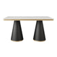 Traditional Luxury Style Dining Table White Sintered Stone Table with Black Frame Rectangle 55.1"L x 31.5"W x 29.5"H Without Chairs Clearhalo ' dining_table' 'Dining Tables & Seating' 'Dining Tables' 'furn' 'furn_dining_table' 'Furniture' 'furniture_dining_table' 'Kitchen & Dining Furniture' 'kitchen&dining_furn' 'kitchen' 'kitchen_dining_table' 3901712