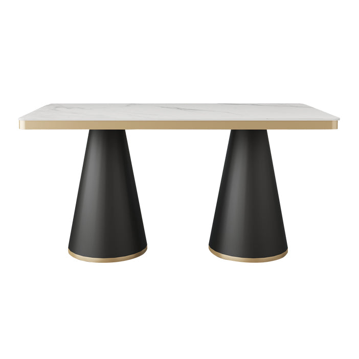 Traditional Luxury Style Dining Table White Sintered Stone Table with Black Frame Rectangle 55.1"L x 31.5"W x 29.5"H Without Chairs Clearhalo ' dining_table' 'Dining Tables & Seating' 'Dining Tables' 'furn' 'furn_dining_table' 'Furniture' 'furniture_dining_table' 'Kitchen & Dining Furniture' 'kitchen&dining_furn' 'kitchen' 'kitchen_dining_table' 3901712