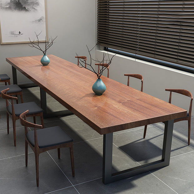 Metal Industrial Rectangle Dining Table Solid Wood Table for Dining Room Clearhalo ' dining_table' 'Dining Tables & Seating' 'Dining Tables' 'furn' 'furn_dining_table' 'Furniture' 'furniture_dining_table' 'Kitchen & Dining Furniture' 'kitchen&dining_furn' 'kitchen' 'kitchen_dining_table' 3901744