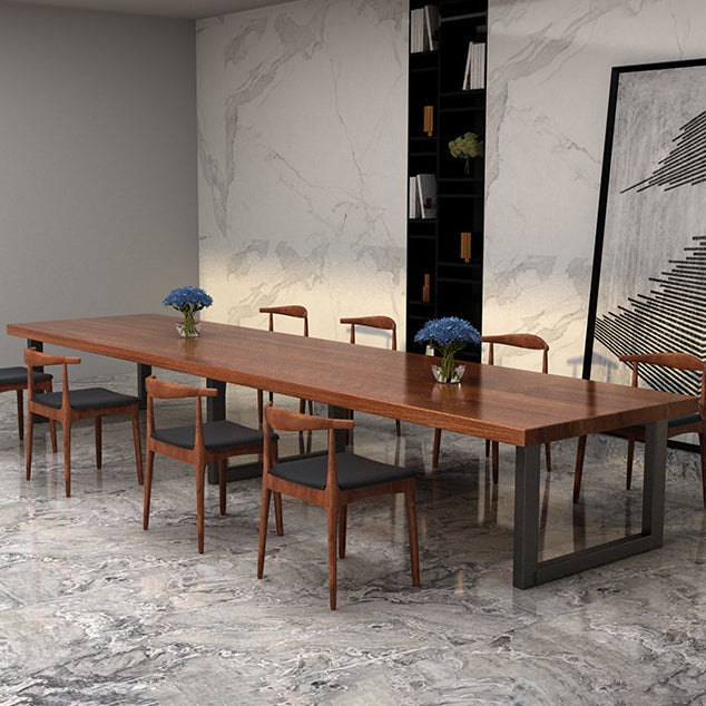 Metal Industrial Rectangle Dining Table Solid Wood Table for Dining Room Clearhalo ' dining_table' 'Dining Tables & Seating' 'Dining Tables' 'furn' 'furn_dining_table' 'Furniture' 'furniture_dining_table' 'Kitchen & Dining Furniture' 'kitchen&dining_furn' 'kitchen' 'kitchen_dining_table' 3901745