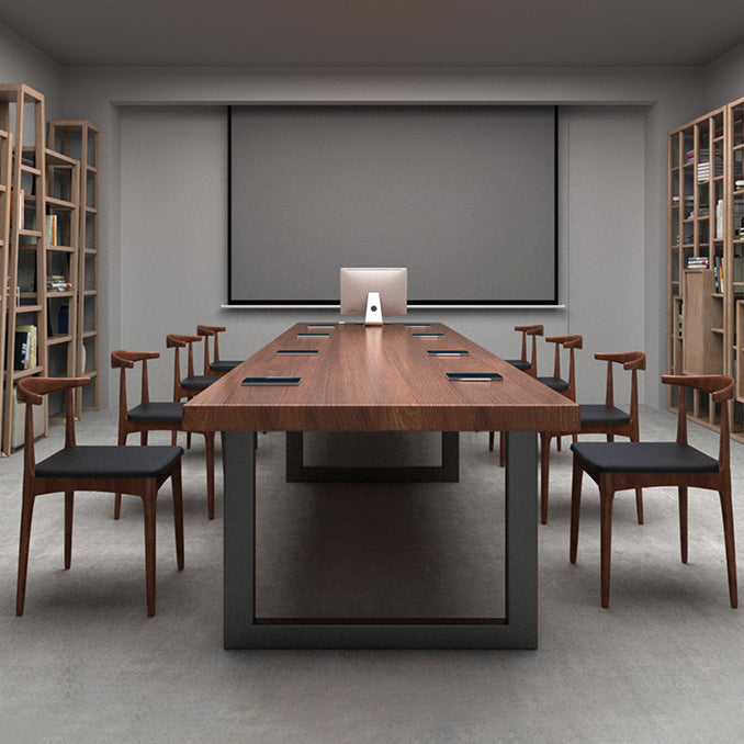 Metal Industrial Rectangle Dining Table Solid Wood Table for Dining Room Clearhalo ' dining_table' 'Dining Tables & Seating' 'Dining Tables' 'furn' 'furn_dining_table' 'Furniture' 'furniture_dining_table' 'Kitchen & Dining Furniture' 'kitchen&dining_furn' 'kitchen' 'kitchen_dining_table' 3901746